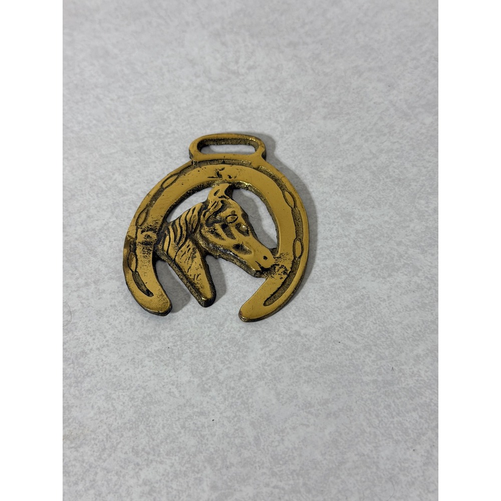 Vintage Brass Horse Brass Horseshoe Horse Head Equestrian Decor Medallion